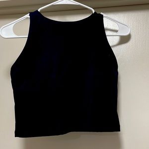 Oalka XS High Neck Crop Top Sleeveless Racer Back Basic Workout Tank Tops Shirt
